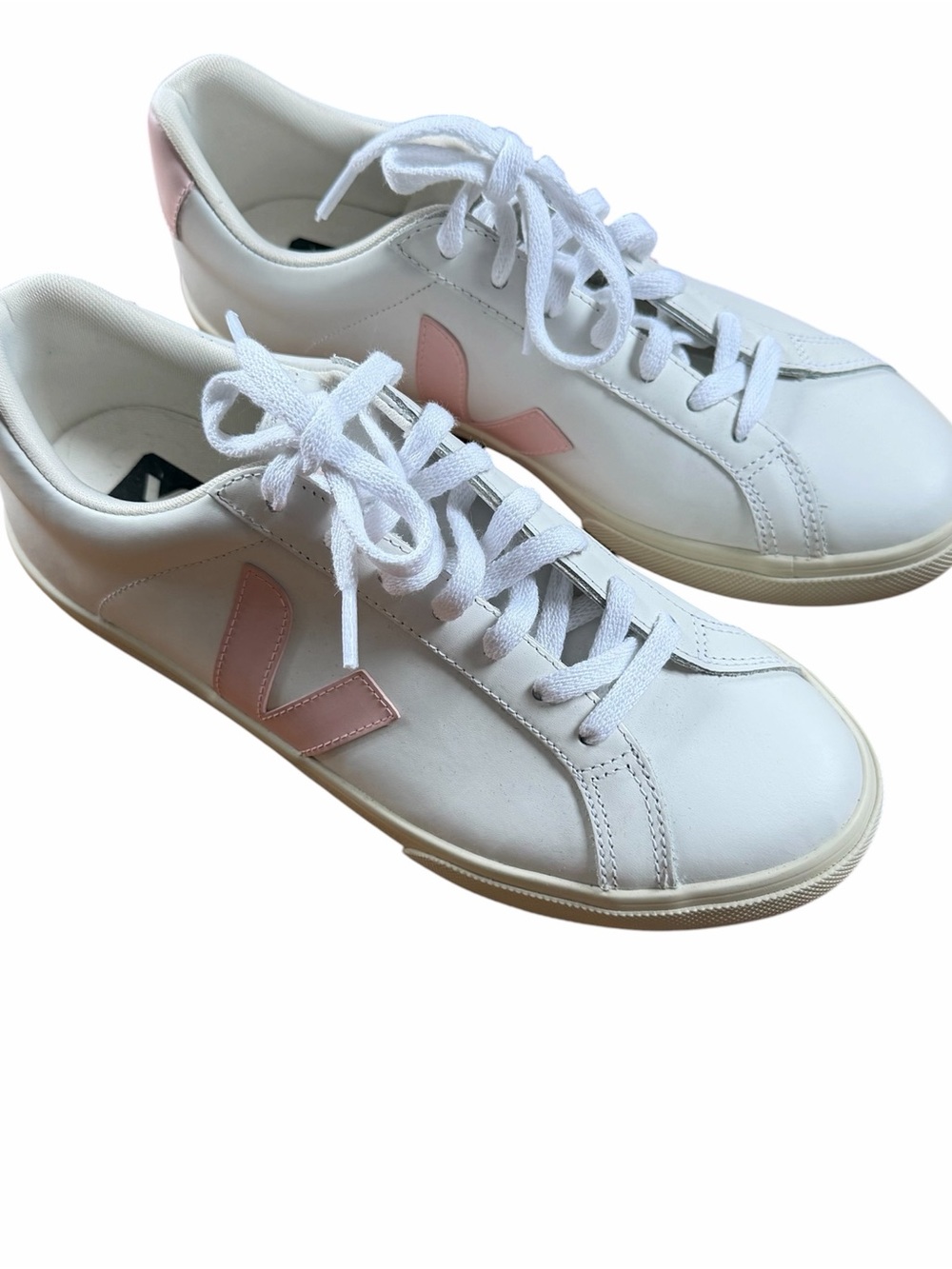 Veja Campo Esplar Leather White Petale Sneakers with Pale Pink V Accent - Picture 4 of 9